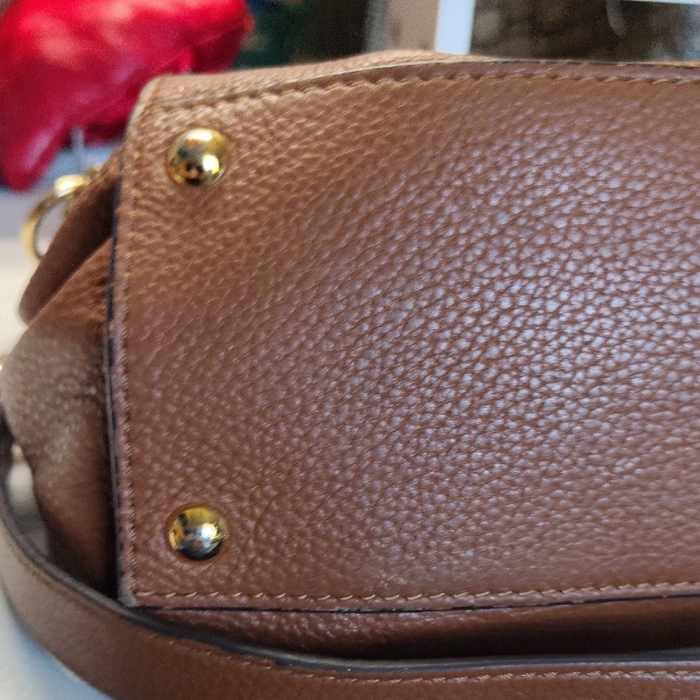 Gorgeous Michael Kors Brown Leather Satchel with Gold Accents - Picture 9 of 14